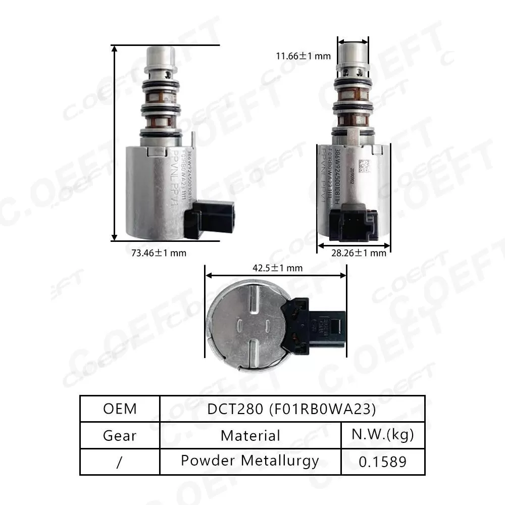 High Quality Refabricated Transmission Solenoid Valve F01RB0WA23 for Roewe DCT280 Gear Boxes